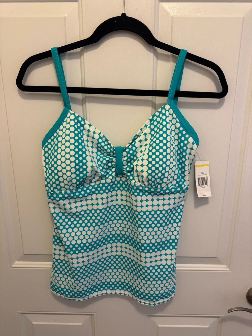 Kim Rogers Teal and White Polka Dot Tankini Top